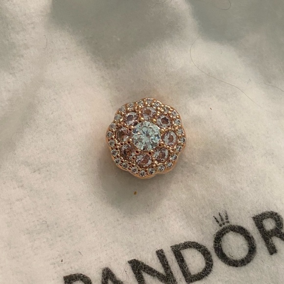 New Pandora Flower 14K Rose Gold Plated Charm Pink Crystal Clear Cubic Zirconia - Picture 4 of 10